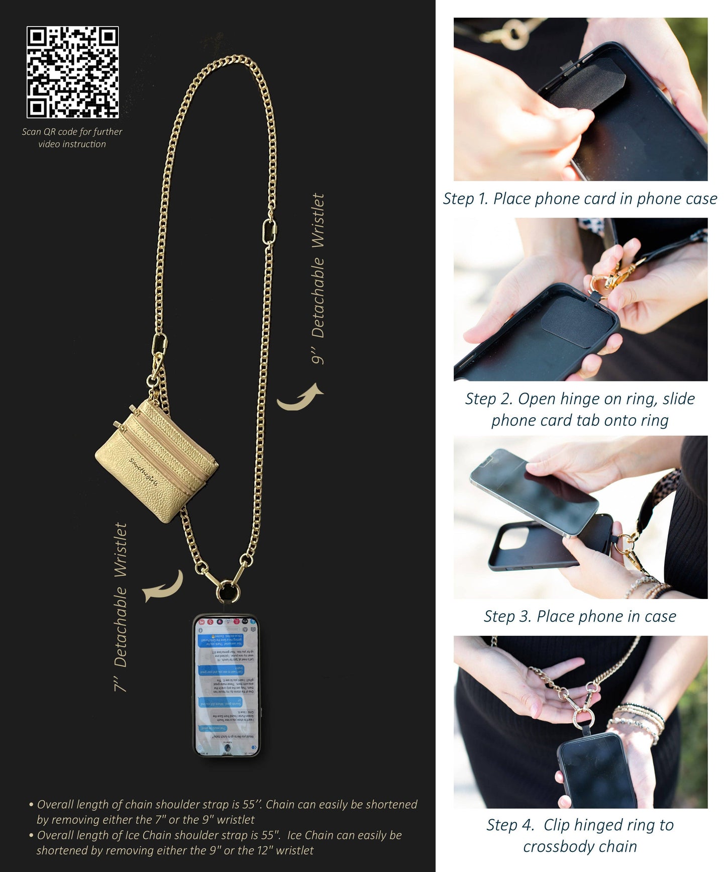 Clip & Go Chain w/Zippered Pouch: Gun Metal