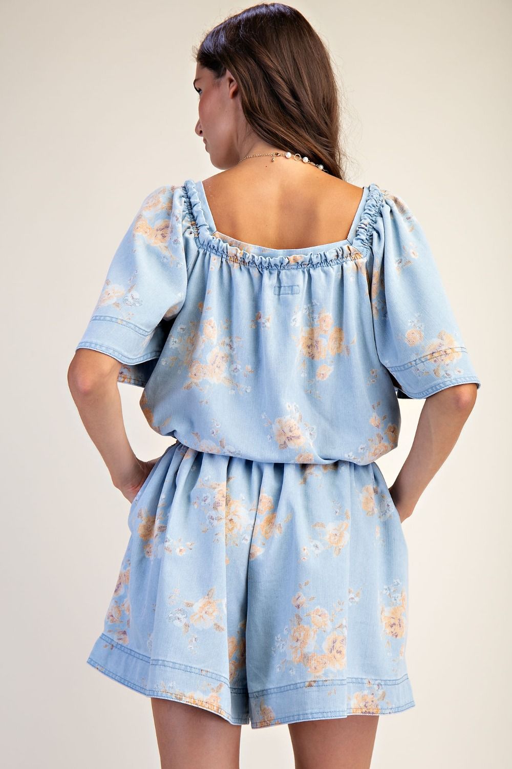 Easel | Denim Floral Romper