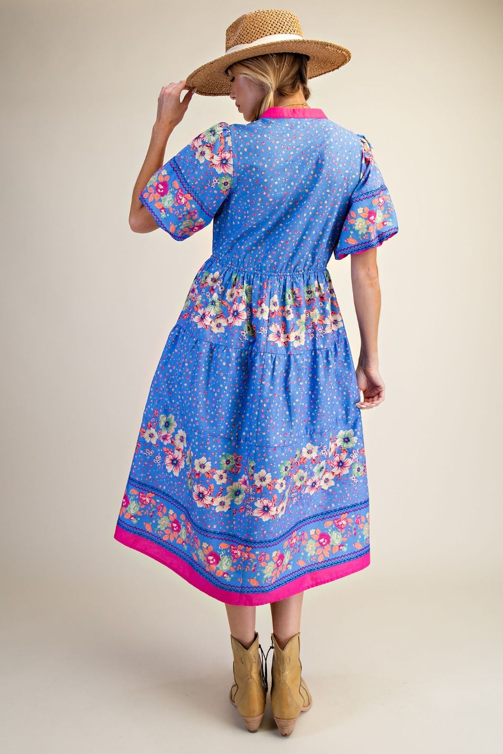 Easel | Blue Floral Midi Dress