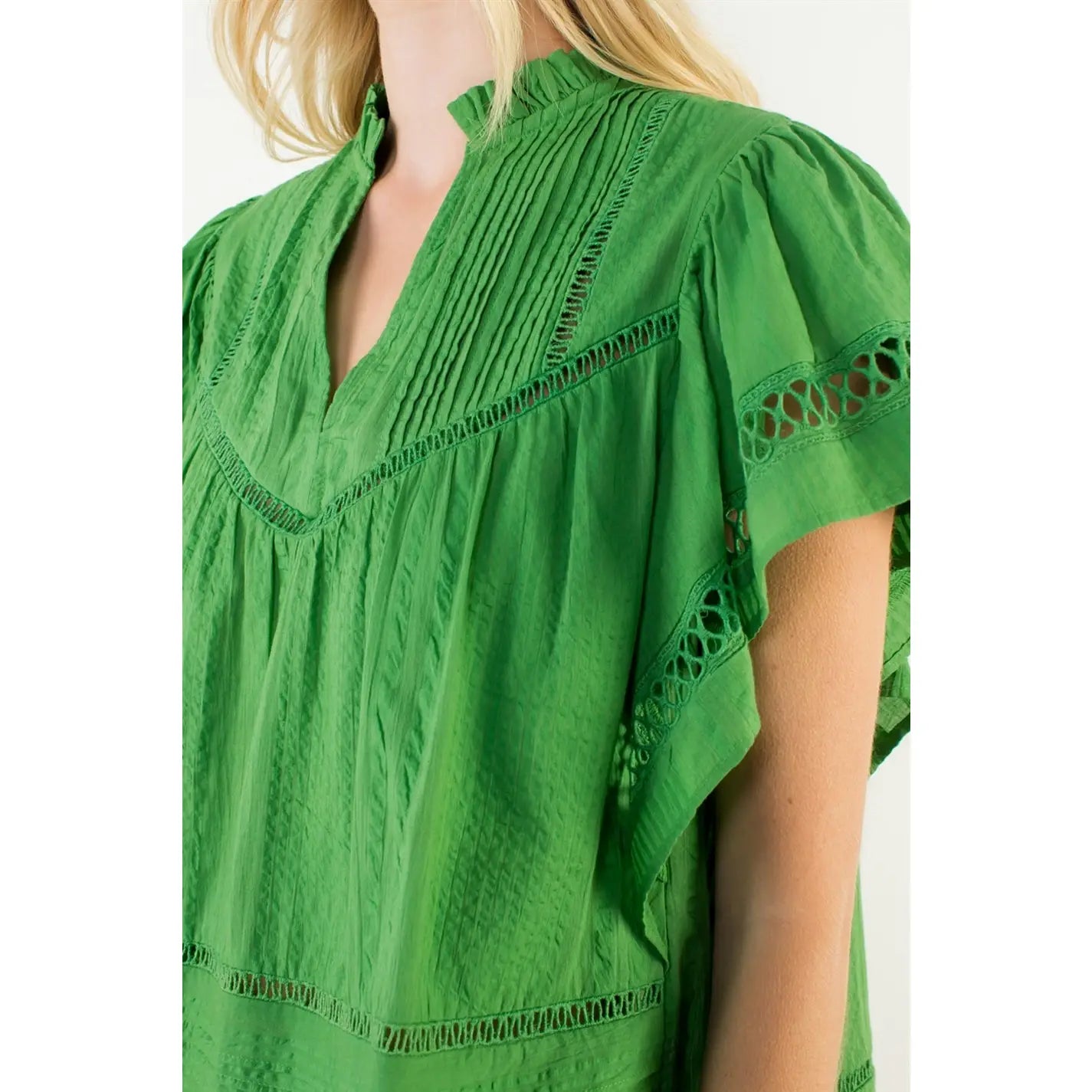 THML | Green Flutter Sleeve Top
