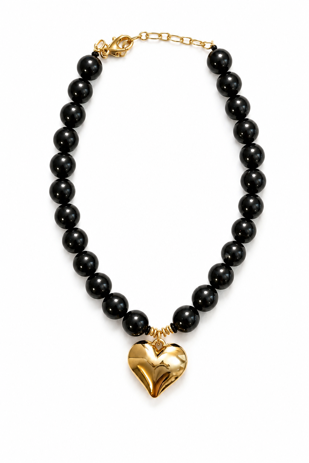 Navy Beaded Necklace - Gold Heart