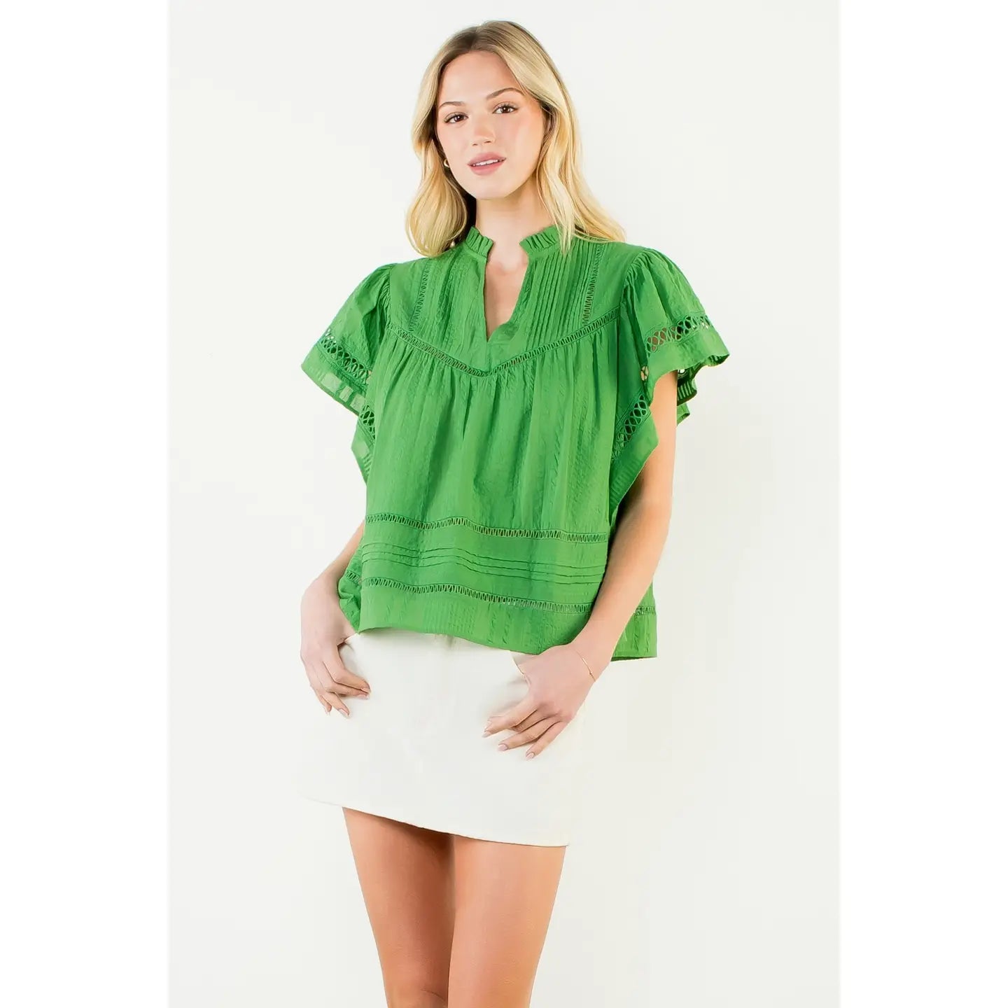 THML | Green Flutter Sleeve Top