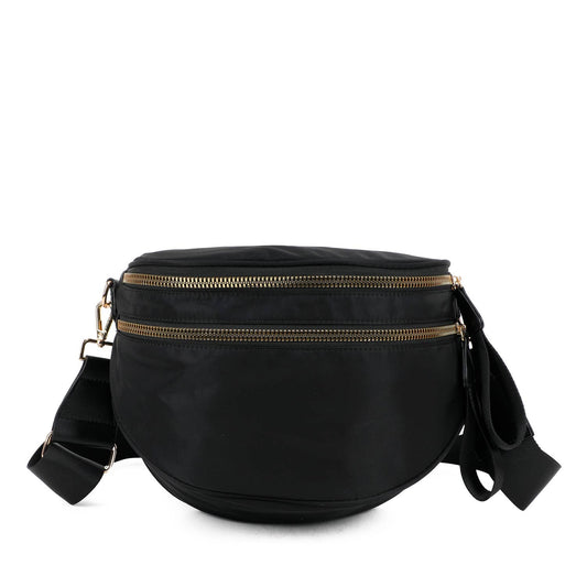Paulina Nylon Waterproof Multi-Compartment 10" Crossbody Bag: Black