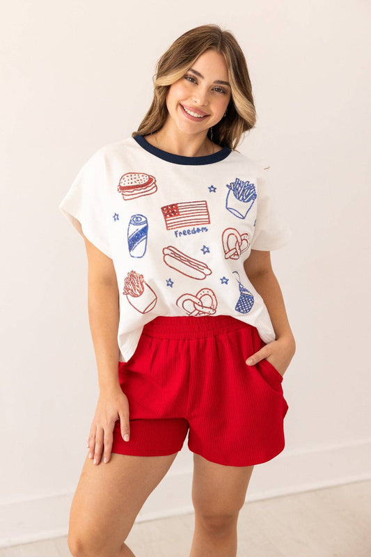 "Freedom" Sequin Embroidered Top: White