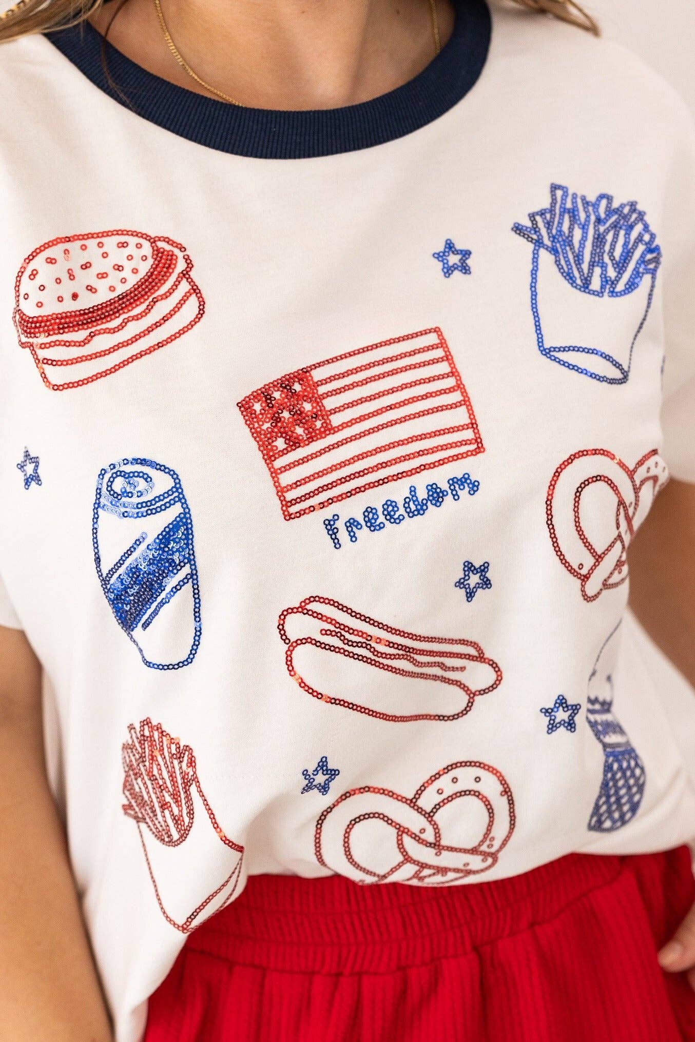 "Freedom" Sequin Embroidered Top: White