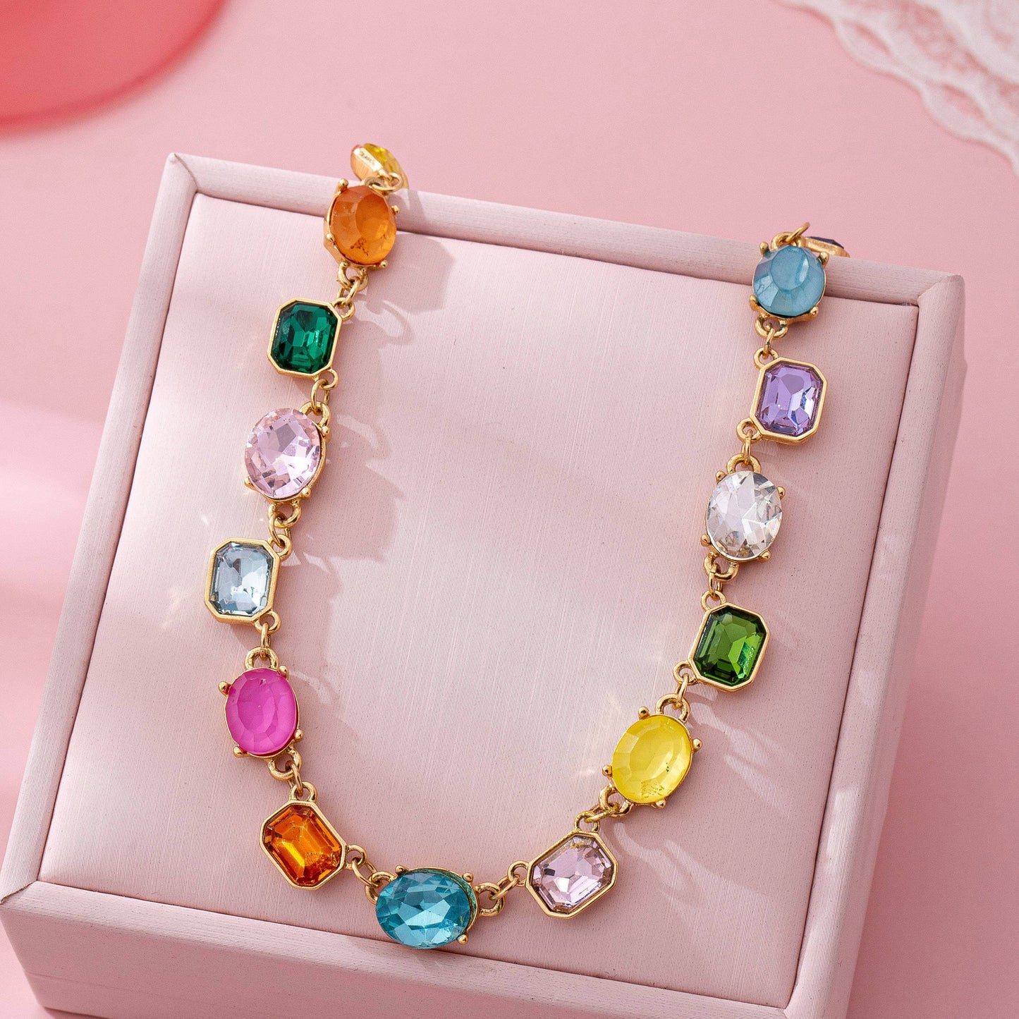 Multicolor Gemstone Link Necklace | Gold
