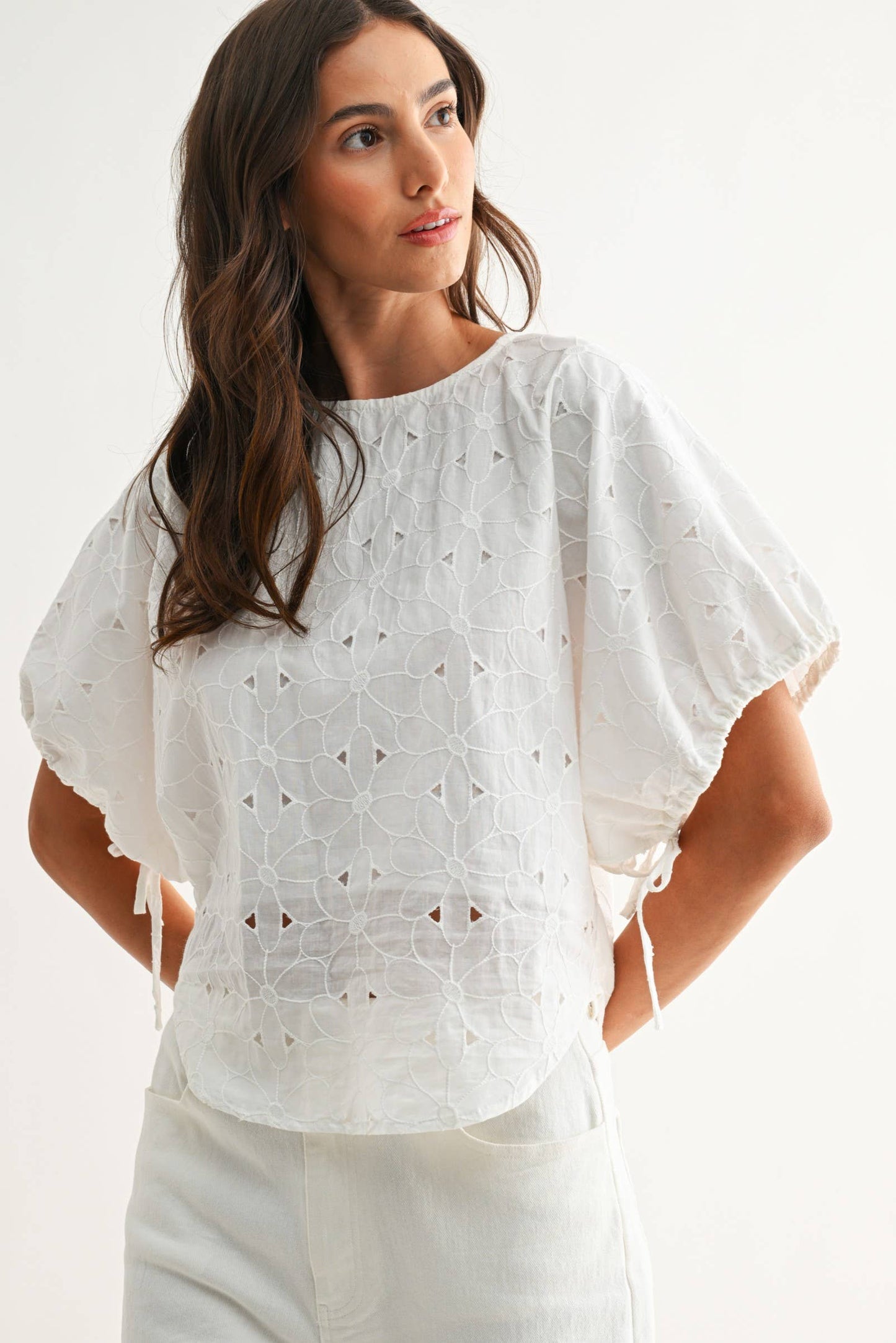 Embroidered White Cotton Blouse: OFF WHITE