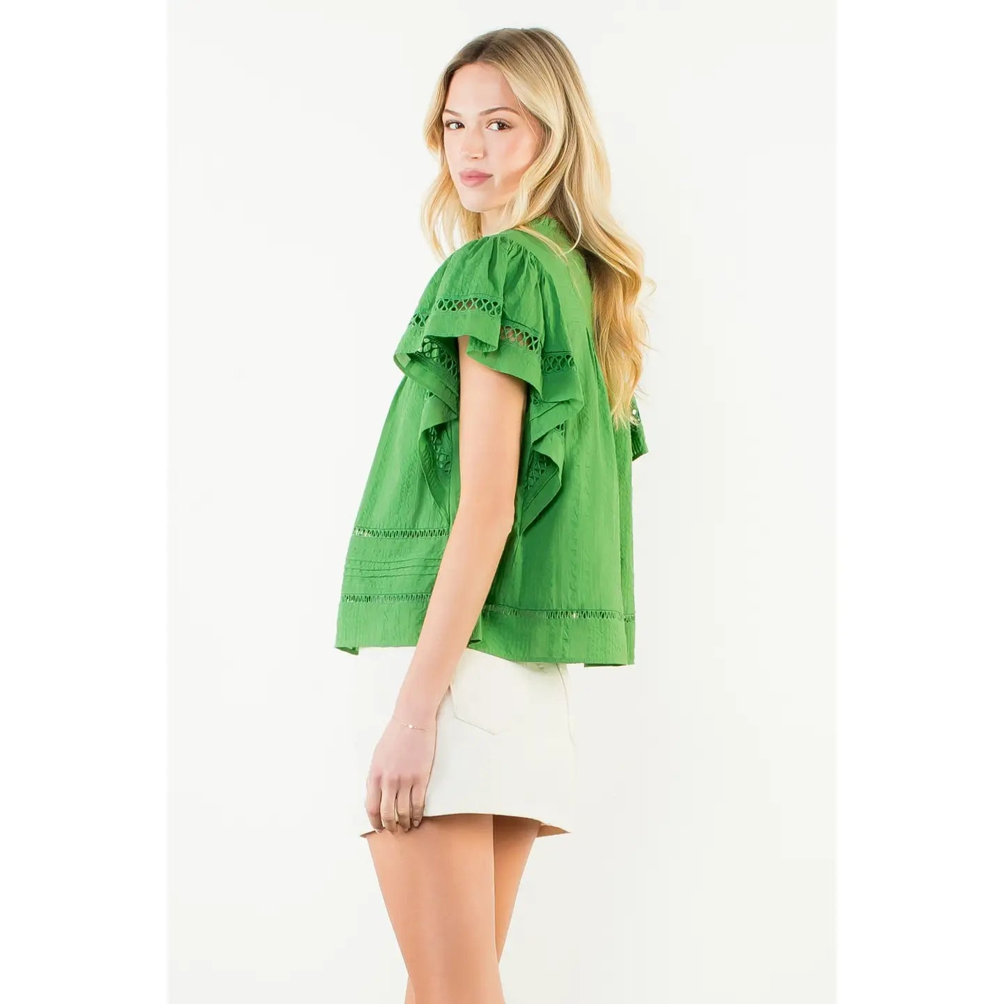 THML | Green Flutter Sleeve Top