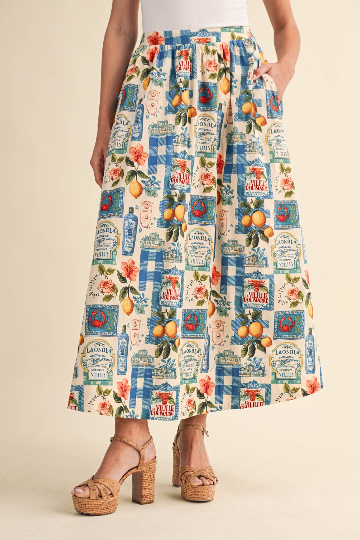 VINTAGE PRINT A-LINE MIDI SKIRT