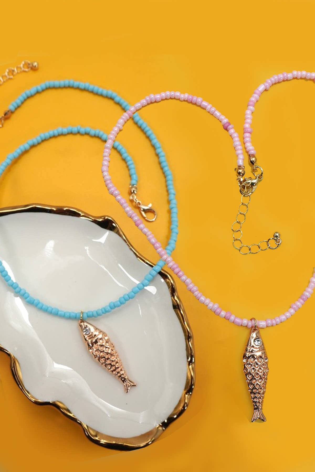 18K STAINLESS STEEL TARNISH FREE FISH NECKLACE | Pink