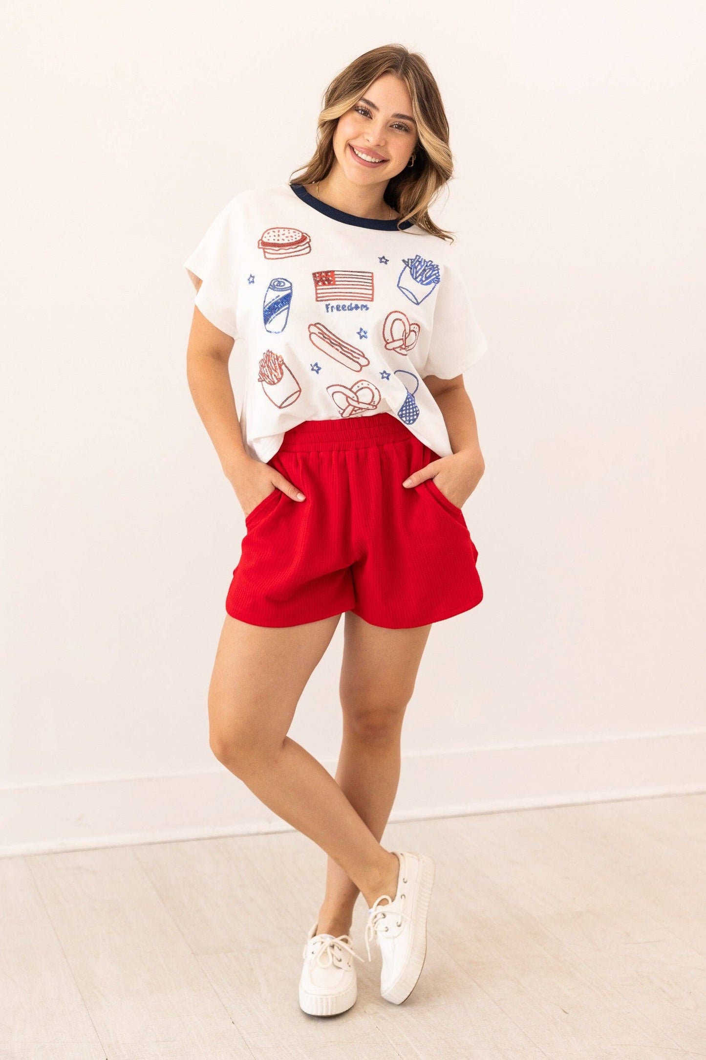 "Freedom" Sequin Embroidered Top: White