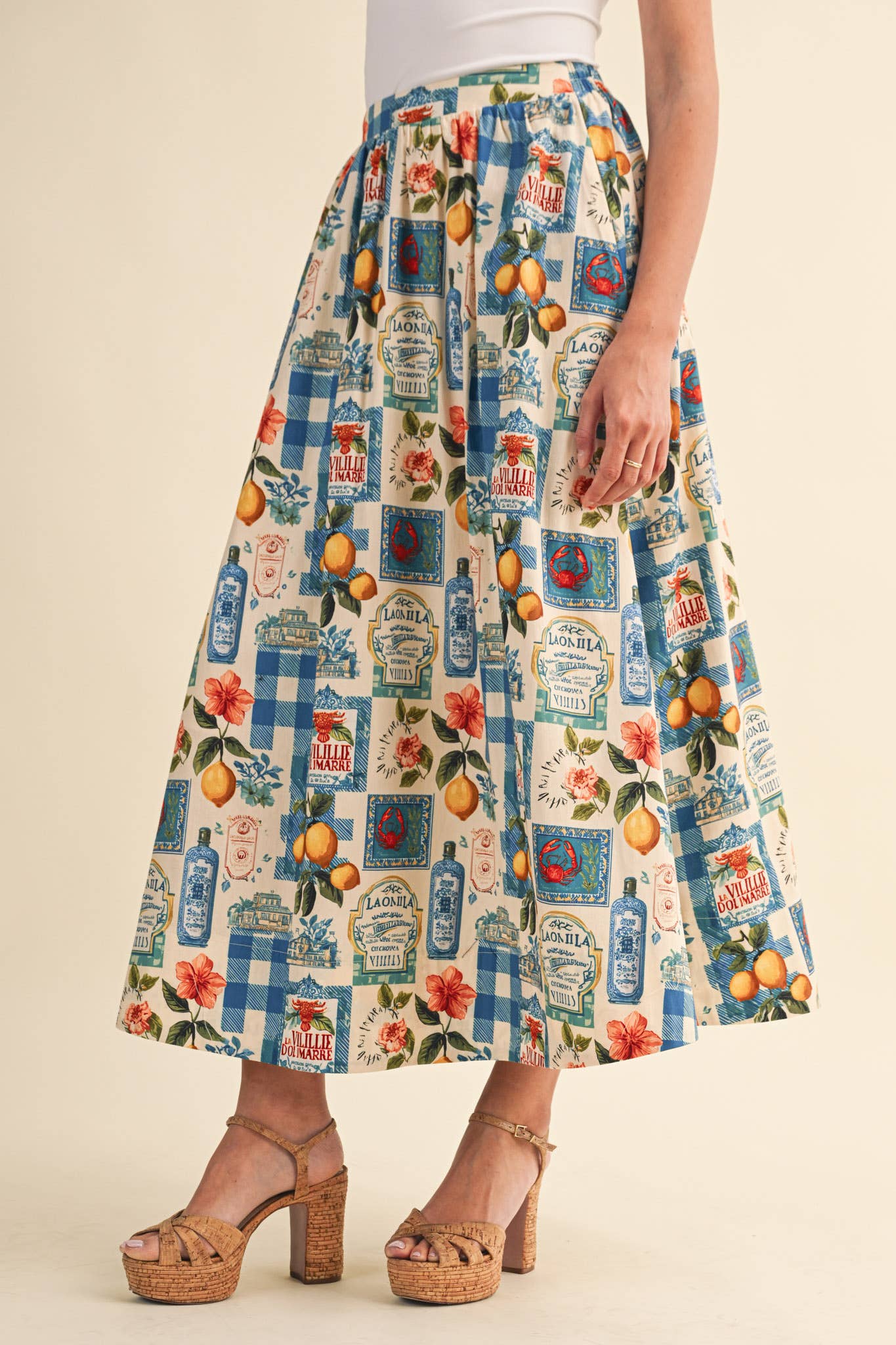 VINTAGE PRINT A-LINE MIDI SKIRT