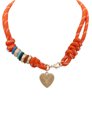 Orange Cord Heart Necklace