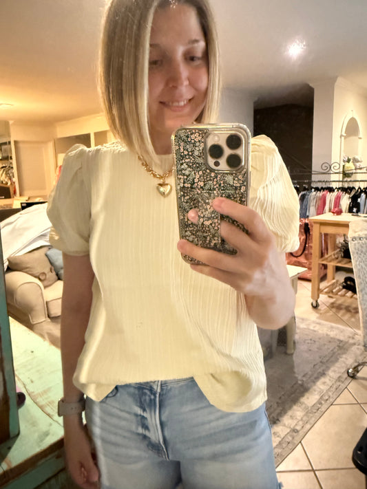 Easel | Cream Puff Sleeve Top
