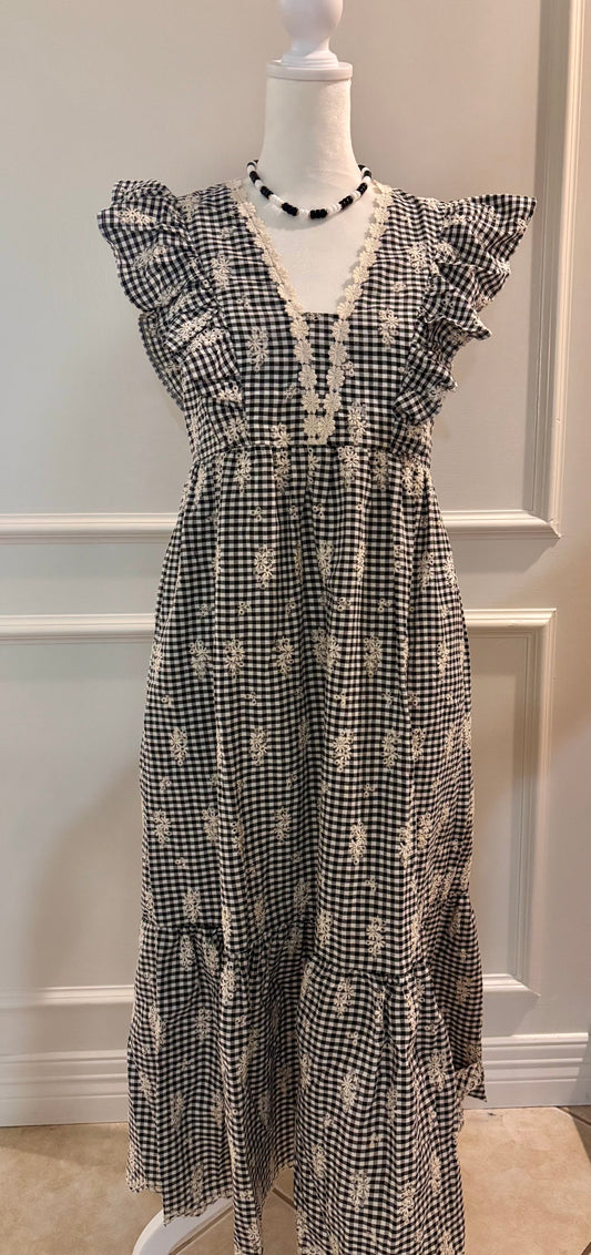 Gingham Eyelet Midi Dress