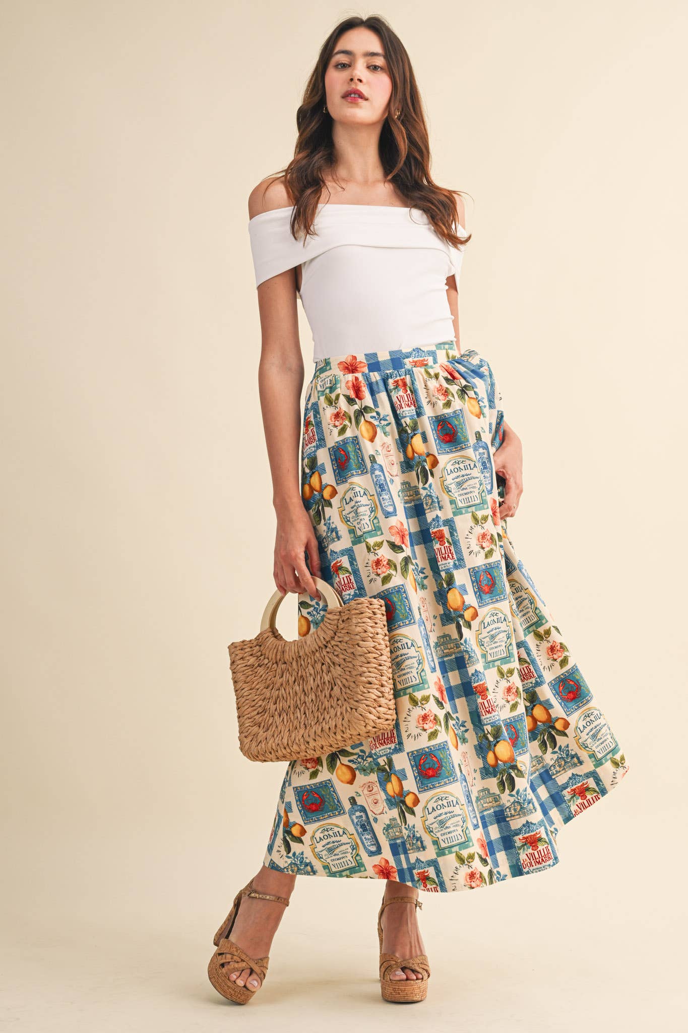 VINTAGE PRINT A-LINE MIDI SKIRT