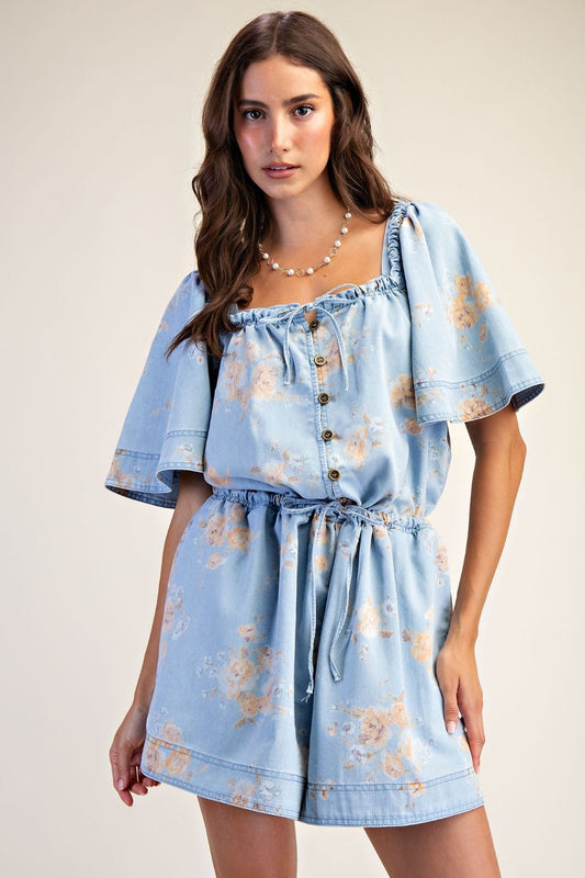 Easel | Denim Floral Romper