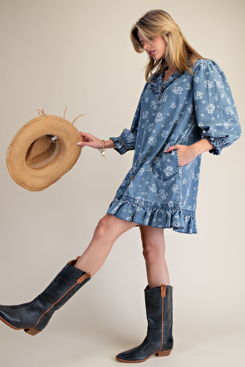 Easel | Denim Print Dress