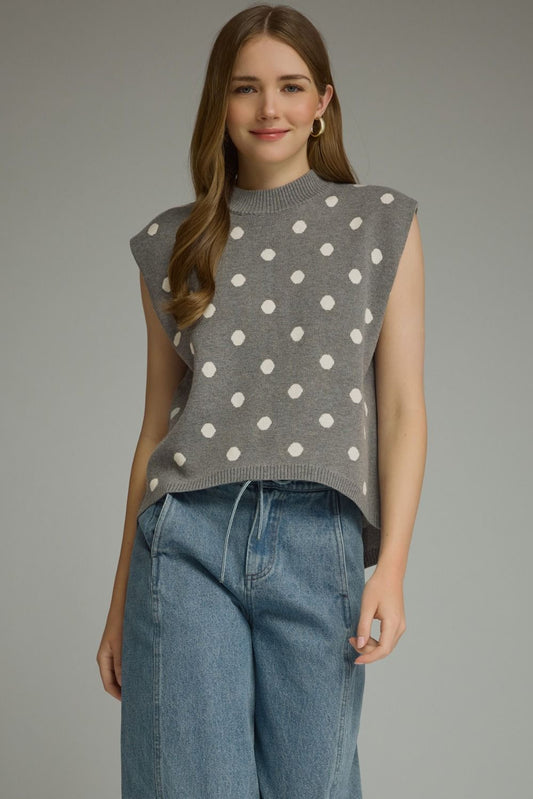 Polka Dot Sweater Top - Grey