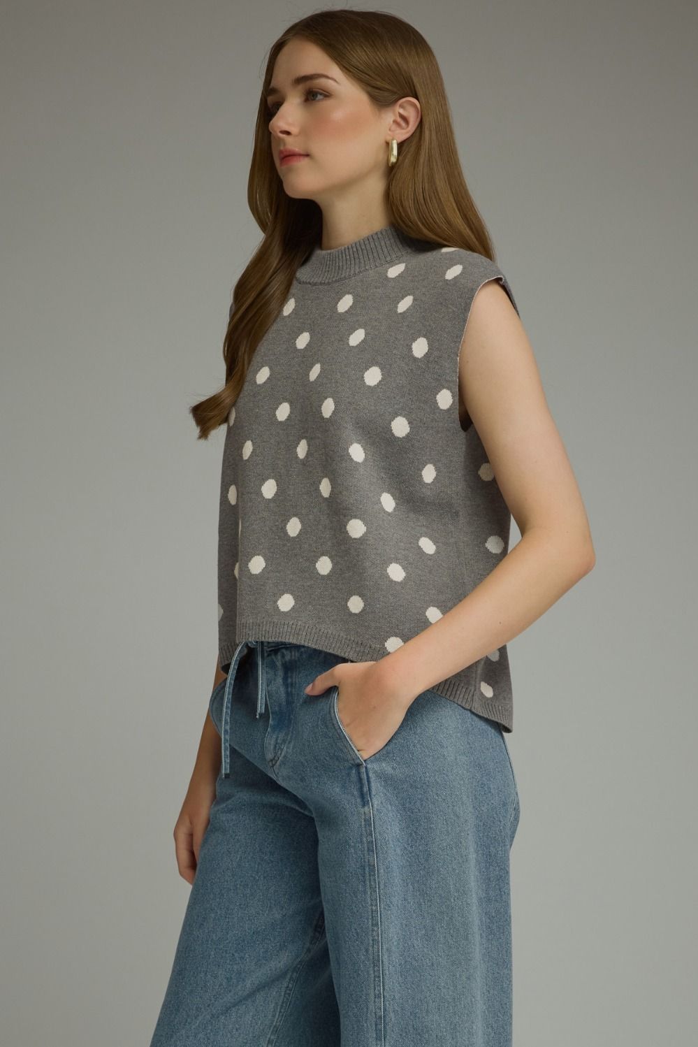 Polka Dot Sweater Top - Grey