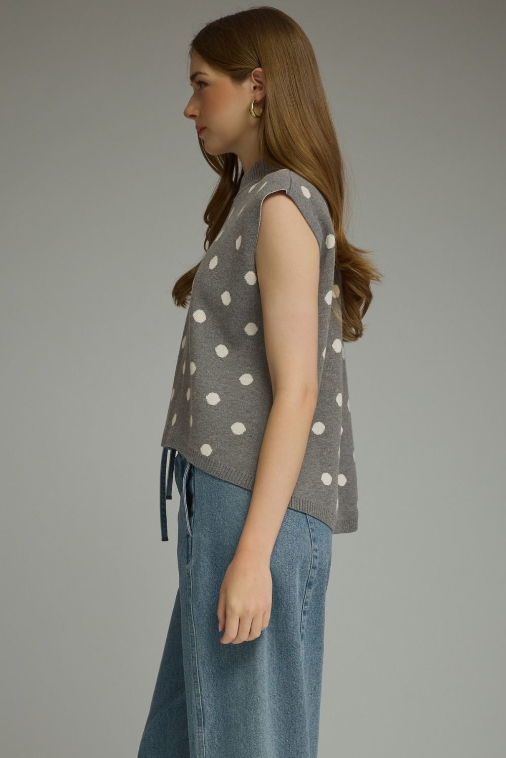 Polka Dot Sweater Top - Grey