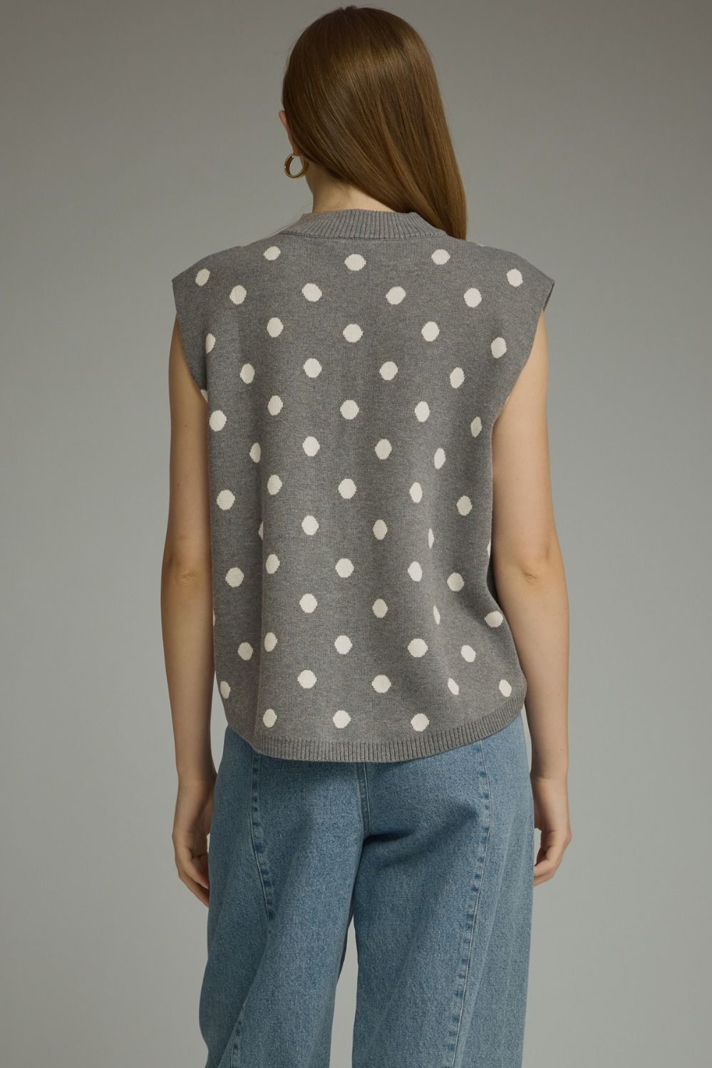 Polka Dot Sweater Top - Grey