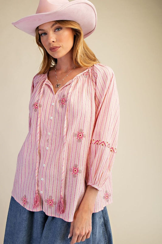 Easel | Cotton Candy 3/4 Sleeve Top