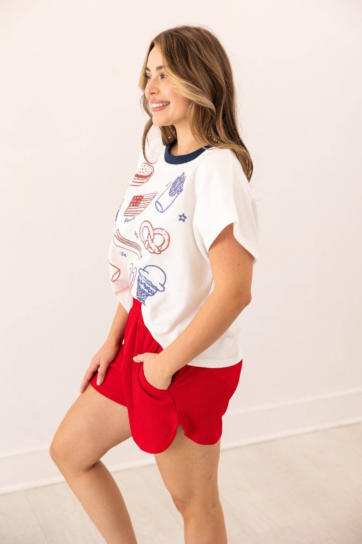 "Freedom" Sequin Embroidered Top: White
