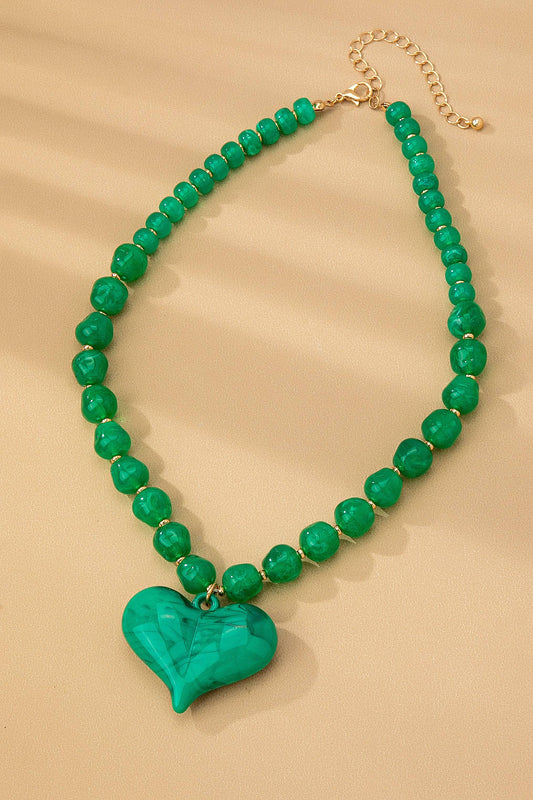 HANDMADE CHUNKY BEADED CHARM NECKLACE | Green